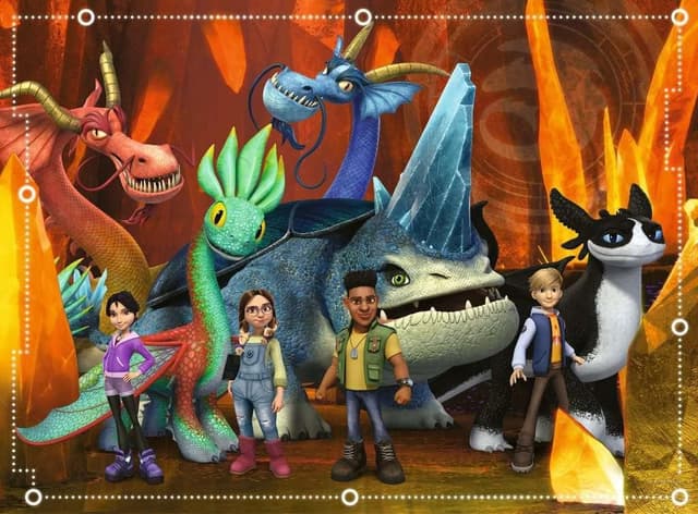 Detalle 2 de Ravensburger Puzzle Enfant 100 pièces XXL « Dragons : Les Neuf royaumes » (dès 6 ans) 13379