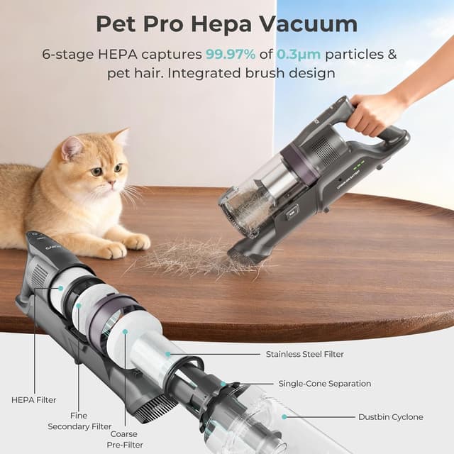 Detalle de CANDY Cordless Vacuum Cleaner with 45-Min Runtime, Anti-Tangle Brush Roll & HEPA Filtration