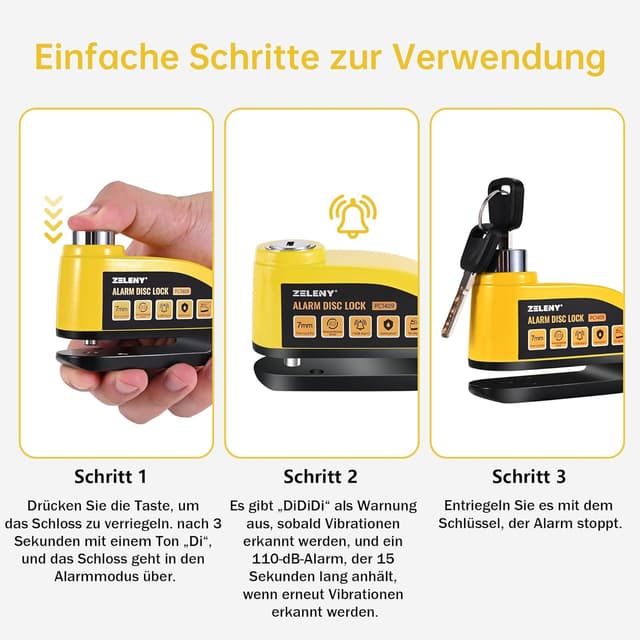 Thumbnail 3 de ZELENY Bremsscheibenschloss Alarm 110 dB