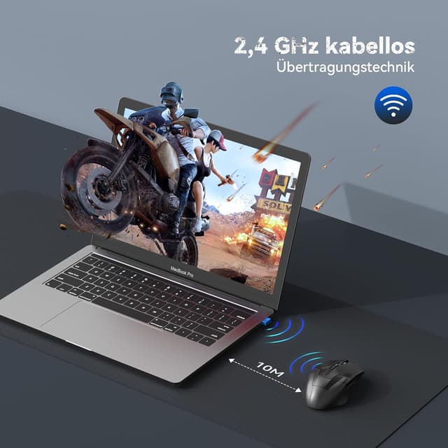 Detalle de TECKNET kabellose Gaming-Maus (2,4 GHz) mit Schnellfeuertaste, 8 Tasten, 4800 DPI – ergonomisch für PC, Mac & Laptop