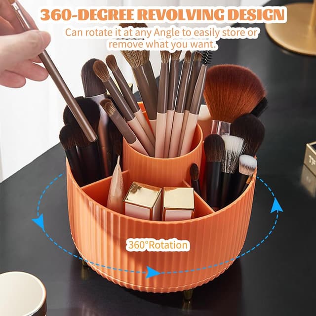 Detalle de 360° drehbarer Make-up Organizer mit 5 Fächern – Make up Organizer & Pinselhalter (Orange)
