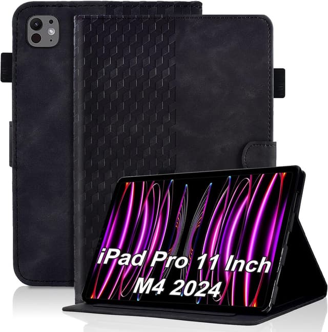 Detalle de Vkooer Leather Folio Case for iPad Pro 11-inch M5/M4 (2025/2024) with Card Pocket & Multi-angle Stand, Black