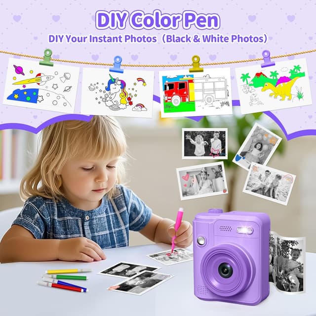 Detalle de Gofunly Sofortbildkamera Kinder (1080P) mit 32GB-Karte & Sofortdruck – Kamera für Kinder ab 3 Jahren
