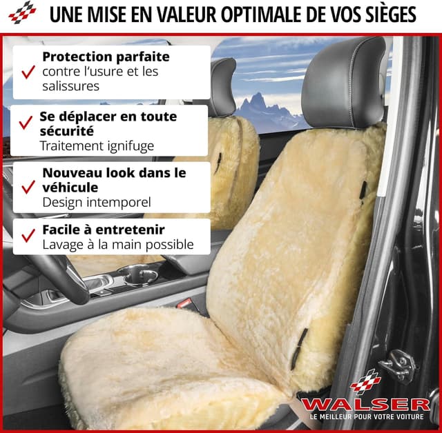 Detalle 2 de WALSER Monette – housse de siège auto en peau d’agneau (1 housse, noir)