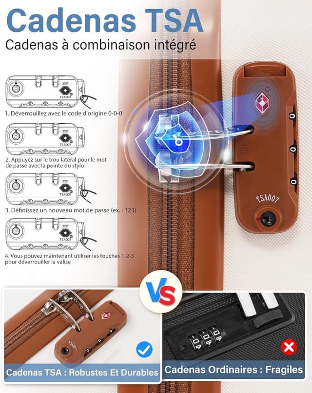 Detalle de COOLIFE Valise cabine rigide 55 x 35 x 20 cm avec serrure TSA et 4 roulettes jumelées