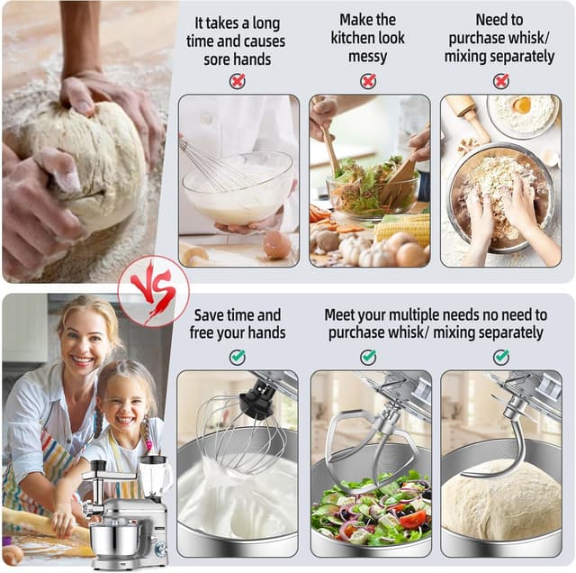 Detalle de Homlee 3 en 1 Robot de Cocina 🍲 1800W, Amasadora y Exprimidor