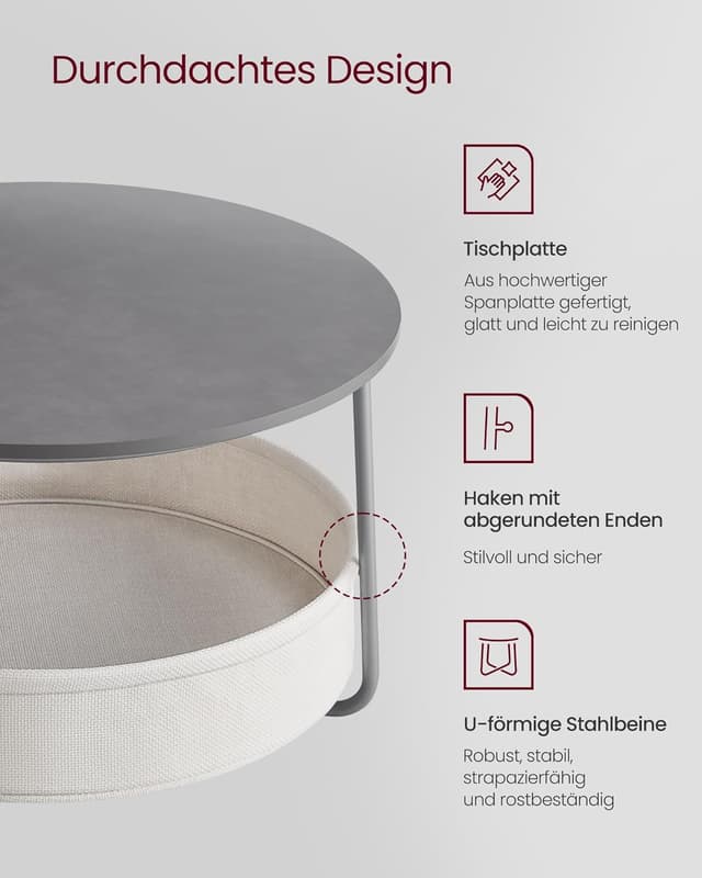 Detalle 1 de VASAGLE LCT244G01 Couchtisch rund mit Stauraum 75 cm