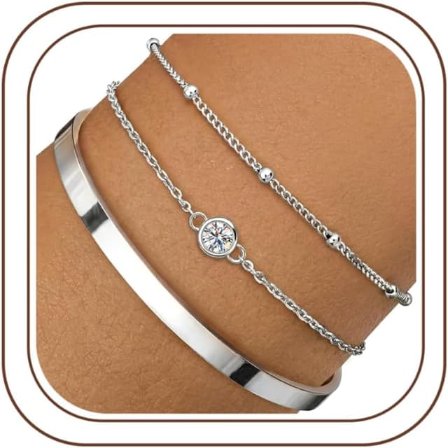 Detalle 2 de Finrezio 3–5er Armband-Set Damen Gold – 14 Karat vergoldet, verstellbar, Figaro & Perlen