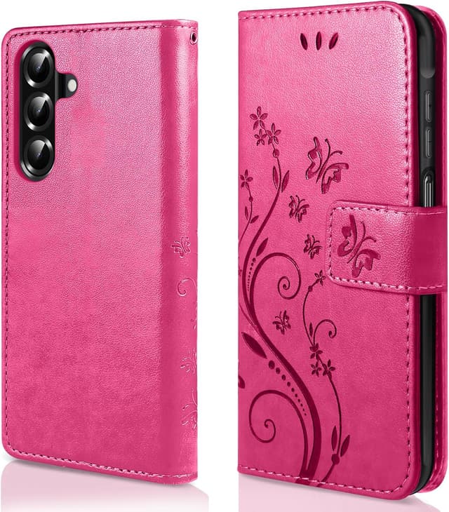 Detalle de AROYI Lederhülle für Samsung Galaxy A17 5G / A26 5G inkl. Schutzfolie & Stylus – Rosenrot (Flip Wallet Case)