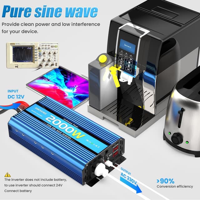 Detalle de Inverter 24V 220V onda pura 2000W