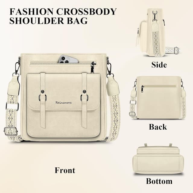 Detalle de RAINSMORE Umhängetasche Damen (mittelgroß) Aprikose – Crossbody-Handtasche mit breitem Schultergurt