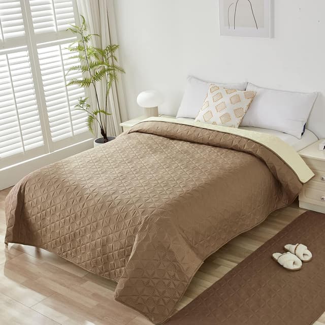 Detalle de Housse de canapé imperméable Taiyang 100% imperméable, antidérapante (marron métallisé) 208-208 cm