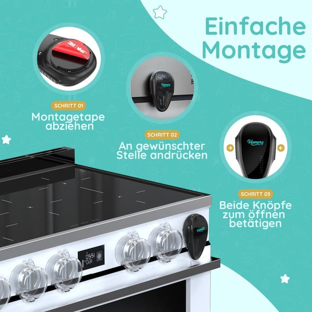 Detalle de Backofen Kindersicherung (2 Stück) – hitzebeständige Herdschutz-Sicherung zum Kleben, rückstandslos entfernbar