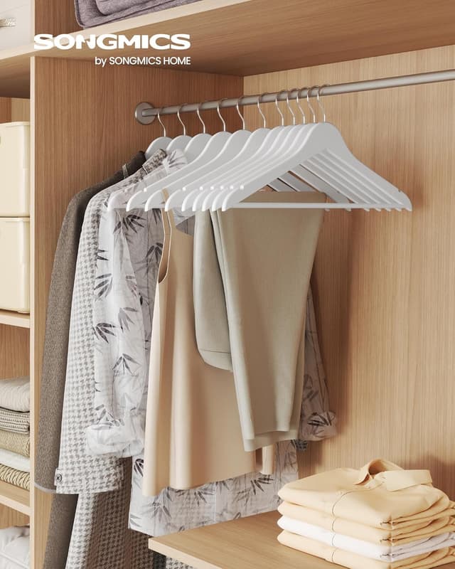 Detalle de SONGMICS Kleiderbügel aus Birkenholz (CRW040W01), 20er Set mit 360° drehbarem Haken