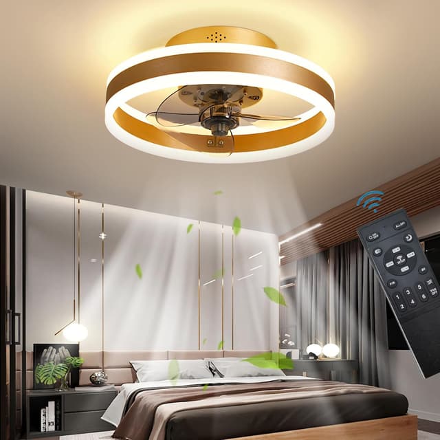 Detalle de LED Ceiling Fan with Lights (Reversible) and Remote, 6 Speeds, 40CM – Gold