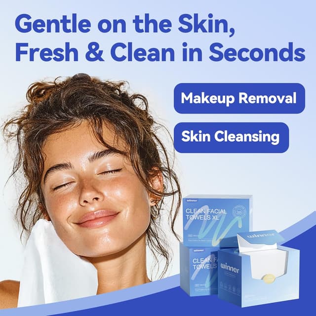 Detalle 2 de Winner Face Towels XL (100% USDA Biobased) Disposable Facial Towelettes for Sensitive Skin, Odor-Free, 55 Count, 1 Pack