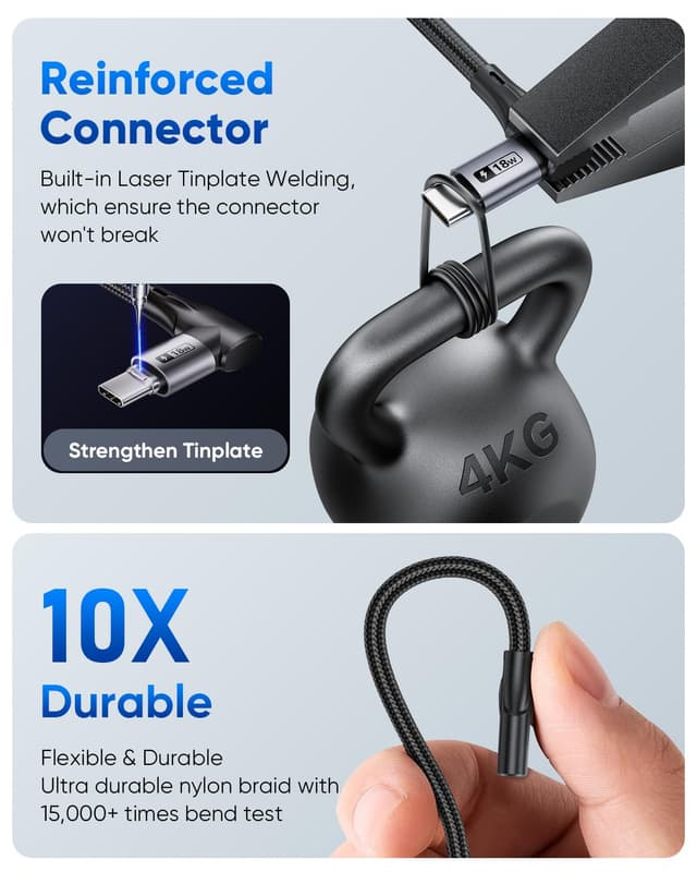 Thumbnail 6 de Lot de 2 câbles USB-C coudés SUNGUY (USB-A vers USB-C), 0,6 m, charge rapide & synchronisation données
