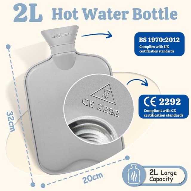 Detalle 2 de HAOCEE Wärmflasche mit Bezug (2L) – Auslaufsicher, mit Känguru-Tasche & Flausch-Bezug (Dunkelblau)