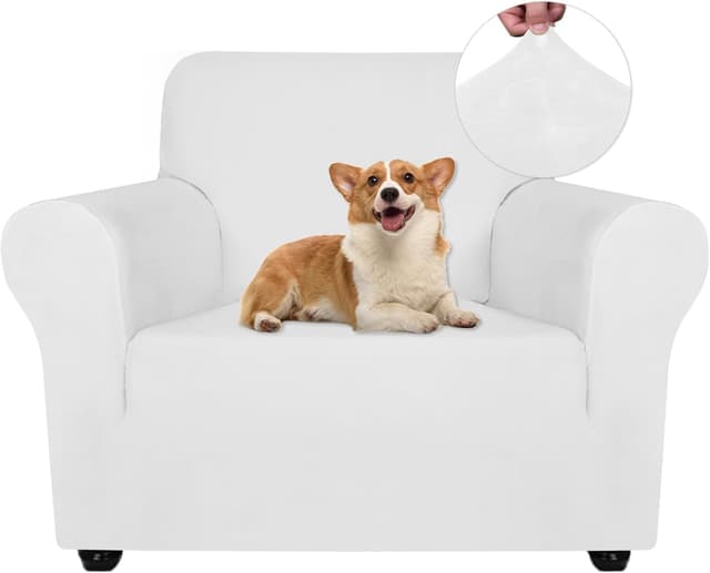 Detalle de Ystyle Housse de canapé en velours pour fauteuil 1 place extensible, blanche