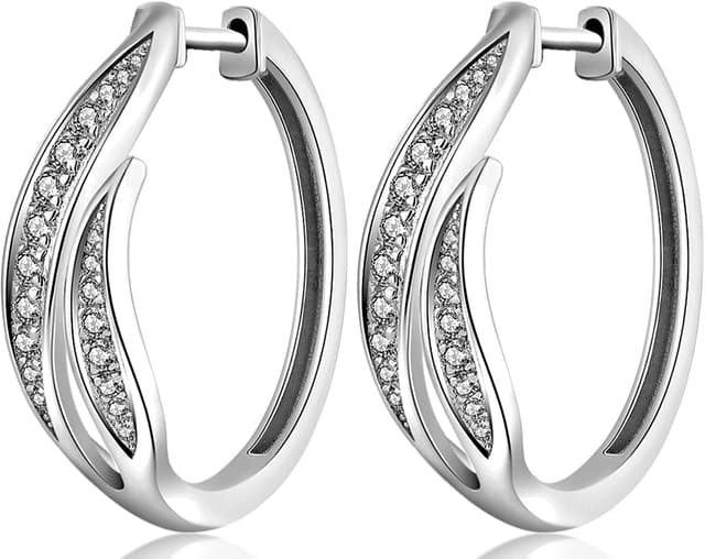 Detalle 2 de jiamiaoi Weißgold plattierte große Creolen aus Sterlingsilber 925 mit Perlen & Zirkonia (24 mm)