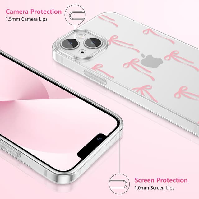 Detalle de ZTOFERA durchsichtige Schutzhülle für iPhone 14 Plus (6,7") mit Schleifen-Bowknot-Muster in Hellrosa