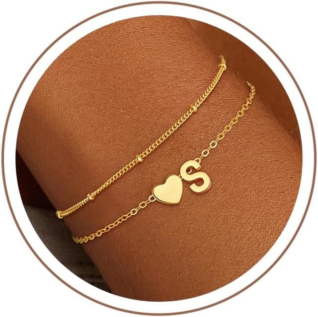 Detalle de SLOONG Herz Buchstaben Armband Damen – 18K vergoldet, verstellbar (Silber/Gold Look)