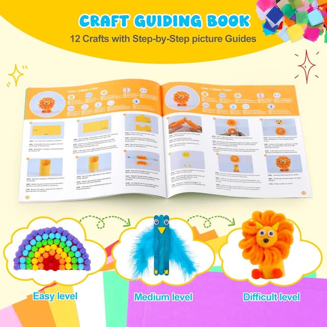 Detalle de Zefy Kinder-Bastelset „3200+ Stück“ (4–12 Jahre) mit 12 Basteldesigns – Bastelkoffer mit Zubehör