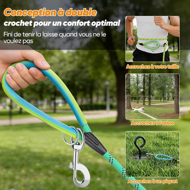 Detalle de Aystkniet longe pour chien avec crochets pivotants, laisse de dressage en corde (jusqu’à 20 m)