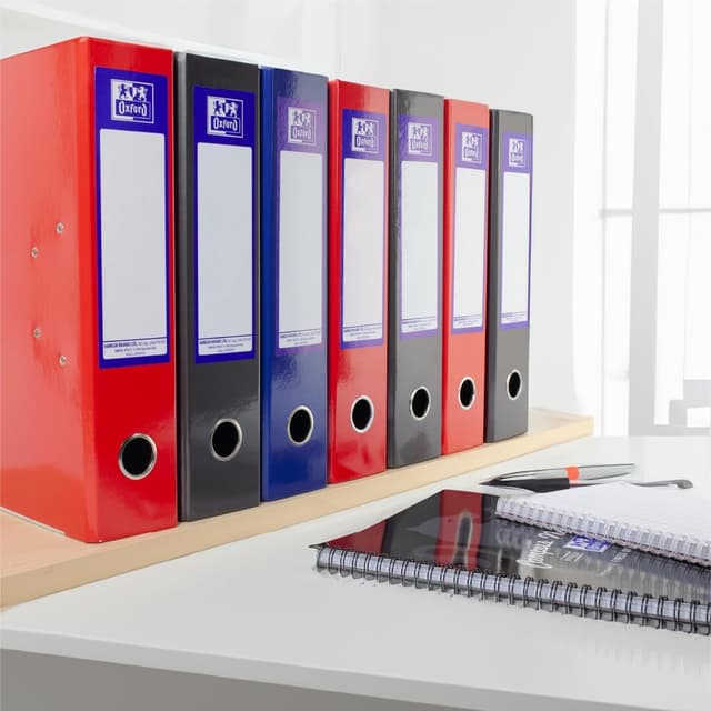 Detalle de Oxford A4 Lever Arch Files (3 Pack) with Glossy Filing Folders in Red, Black & Blue