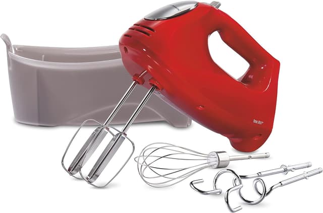 Detalle de Hamilton Beach 6-Speed Electric Hand Mixer (Red) with Whisk, Traditional Beaters, Dough Hooks & Snap-On Storage Case