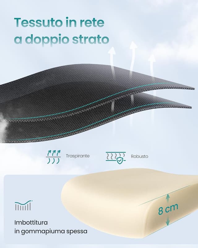 Detalle 1 de SONGMICS Sedia Ufficio Ergonomica OBN043BH02 in rete con supporto lombare e funzione oscillante