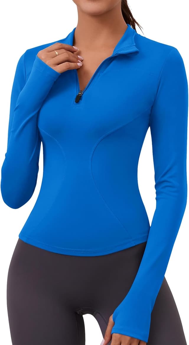 Detalle de LOMON Womens Long Sleeve Workout Tops Quick Dry Quarter Zip Pullover (Slim Fit Crop)