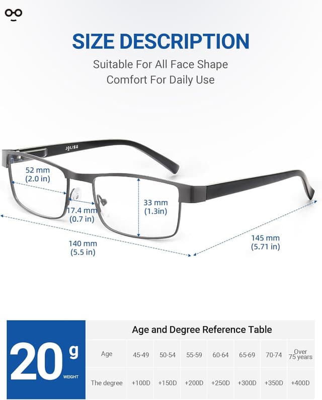 Detalle 2 de JOLISU 5PCS Reading Glasses for Men & Women with Blue Light Blocking Lenses (thin metal frames)