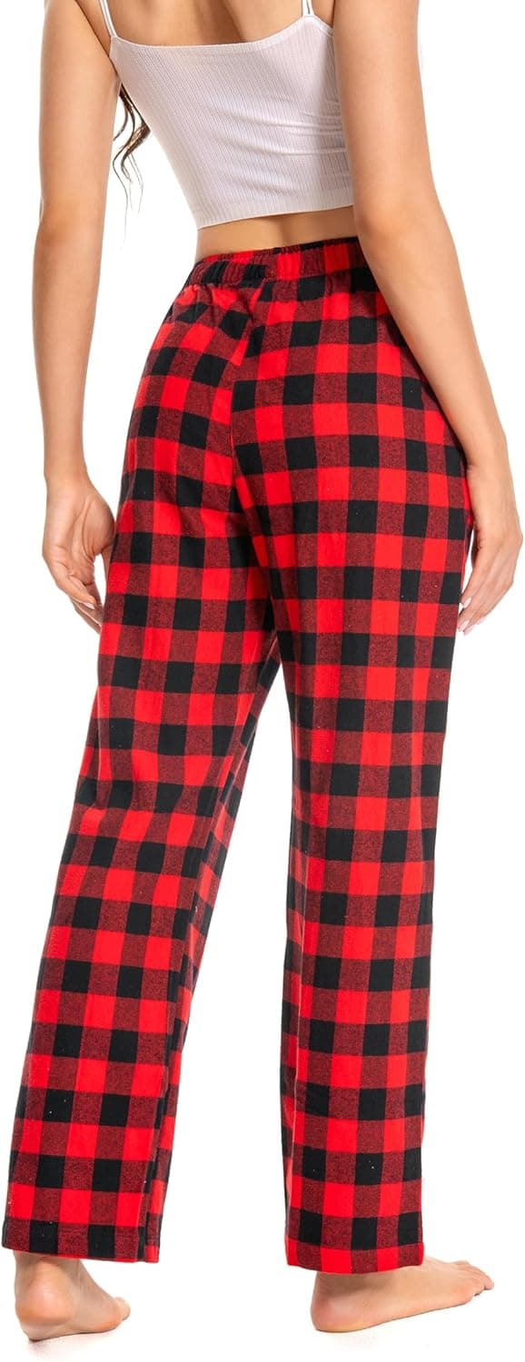 Detalle de Pantalon de pyjama femme Cyathea en flanelle de coton 100% à carreaux avec poches et taille réglable