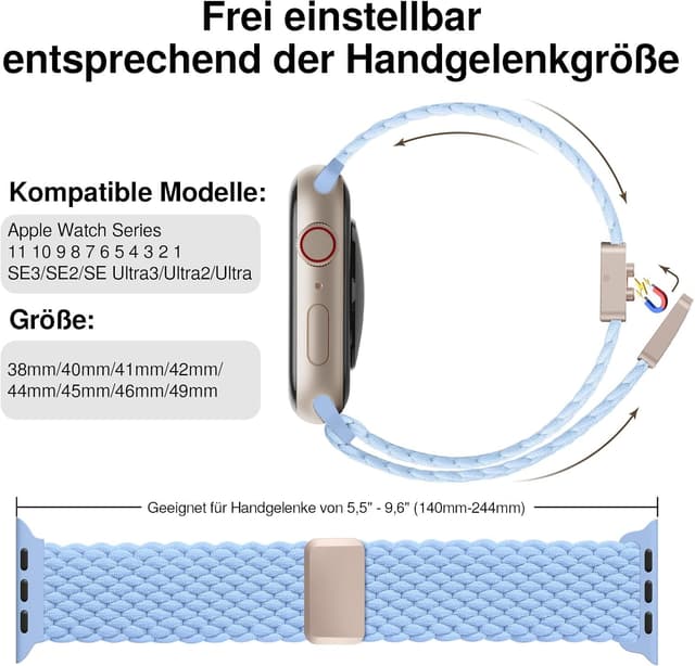 Detalle de Braided Nylon Magnetic Snap Strap for Apple Watch (compatible 38–49mm)