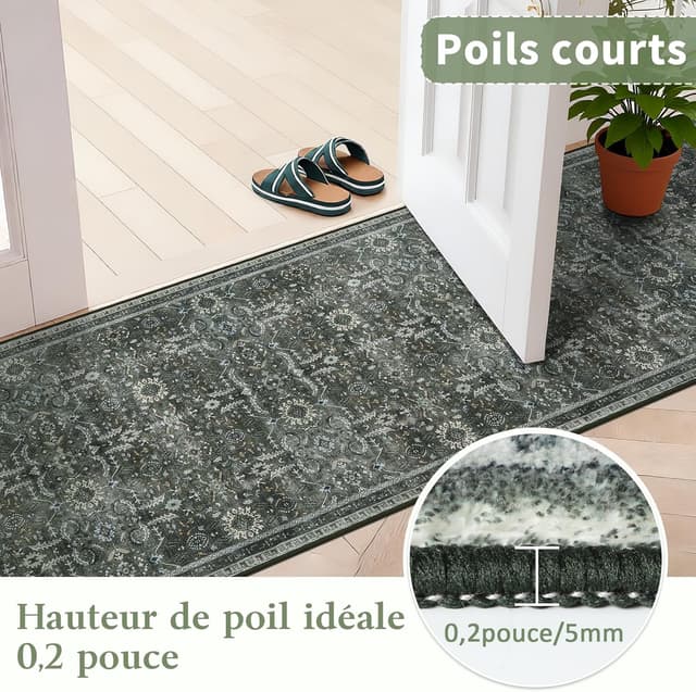 Detalle 2 de Tapis de couloir IMIYOKU 65 x 180 cm vert foncé lavable antidérapant