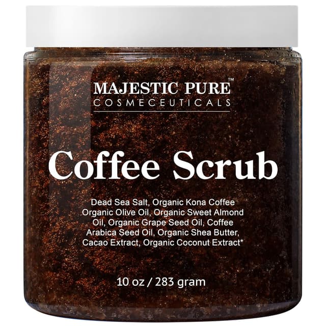 Detalle de MAJESTIC PURE Arabica Coffee Scrub (10 oz) — All-Natural Exfoliating Body Scrub for Cellulite, Stretch Marks & Spider Veins