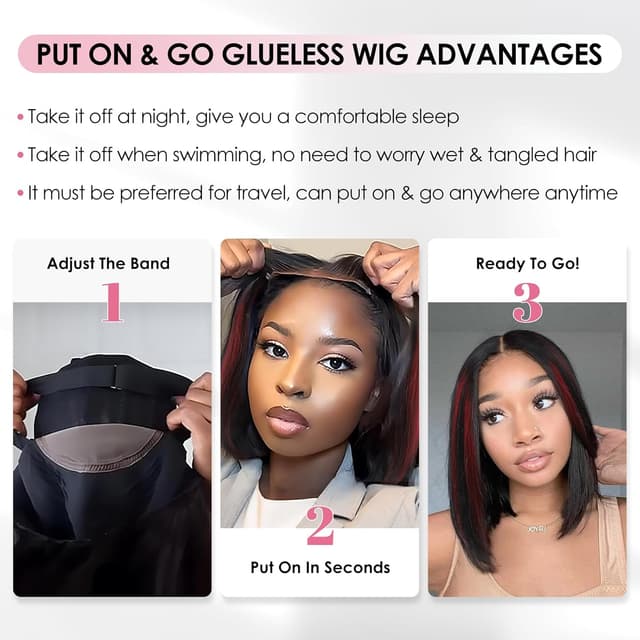 Thumbnail 5 de Perruque Femme Naturelle Highlight 1B/99J Pre Cut Lace Glueless Wig