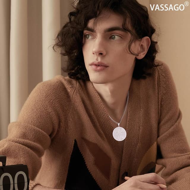 Detalle de VASSAGO Evil Eye Halskette mit Ankh, Pentagramm, Spirale & Valknut – keltische Schutzamulett Kette