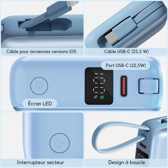 Detalle 2 de Hichain Mini Batterie USB C 22,5 W 10000 mAh