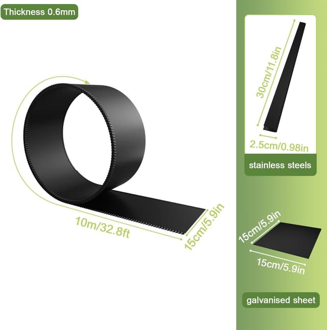 Detalle 2 de ACXIN Metall-Rasenkante 15 cm hoch (verzinkt) – Rasenkanten für Mähkante und Baumring, schwarz, 10 m