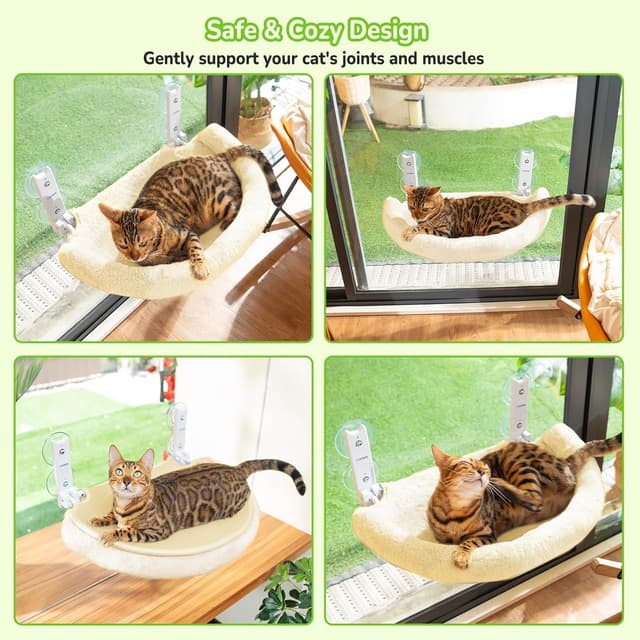 Thumbnail 6 de CATISM Foldable Cat Window Perch – Semi-circular cat window bed with suction cups and reinforced frame (Beige)