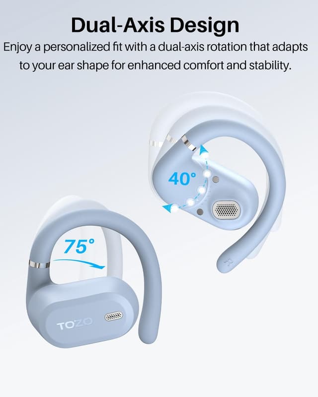 Detalle de TOZO OpenWear Open-Ear Headphones with AI Translation (164 languages) and Bluetooth 5.4, Fast Charging & ENC