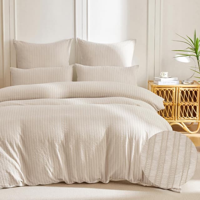 Detalle de SOULFUL Bettwäsche-Set 135x200 aus Baumwolle (gestreift, Jacquard) – beige mit OEKO-TEX 100