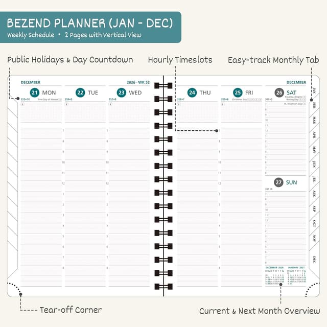 Detalle de BEZEND 2026 Diary A5 Week-to-View Planner 2026 ๐