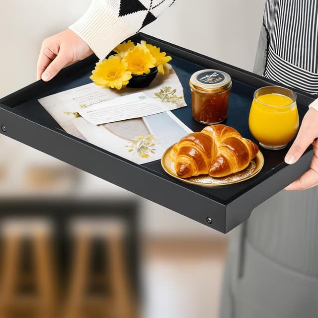 Detalle de Betttablett Tisch mit klappbaren Beinen aus Bambus/MDF (Schwarz) – Frühstück, Laptop & mehr