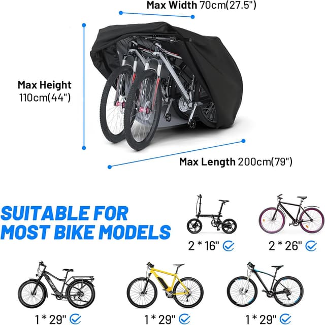 Detalle de Housse de vélo extérieure Favoto en tissu Oxford 210D imperméable 200x70x110 cm noire (VTT, route, montagne)