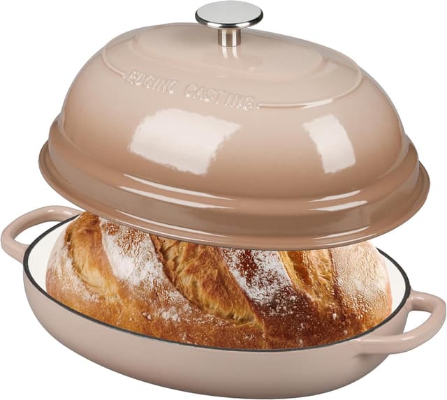 Detalle de EDGING CASTING 6QT Enameled Oval Cast Iron Dutch Oven Pot for Sourdough, Mocha