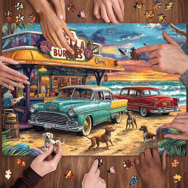 Detalle de Puzzle 1000 Teile „Seaview Campground“ – Erwachsenenpuzzle für Familie, 70 x 50 cm