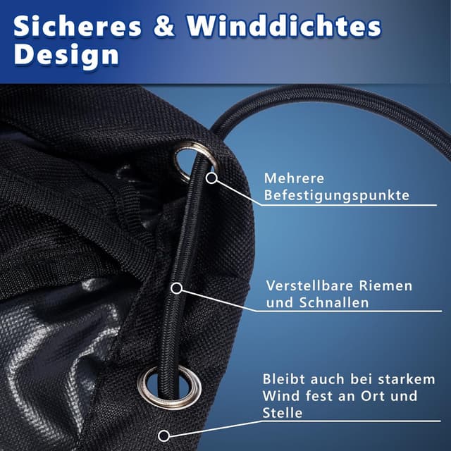 Detalle de Premium Anhängerplane 207,5 x 114 cm (Rand 10 cm) aus 600D Oxford, schwarz – flache Abdeckplane für PKW-Anhänger